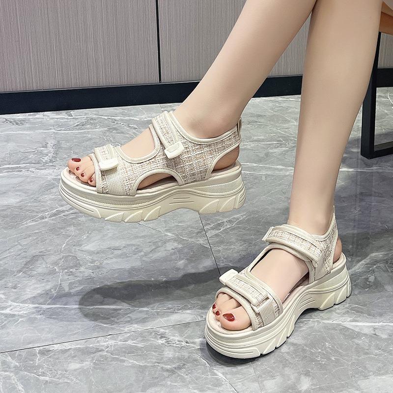 New heightening fish mouth sandals wear muffin platform sports and leisure sandals summer Velcro beach shoes