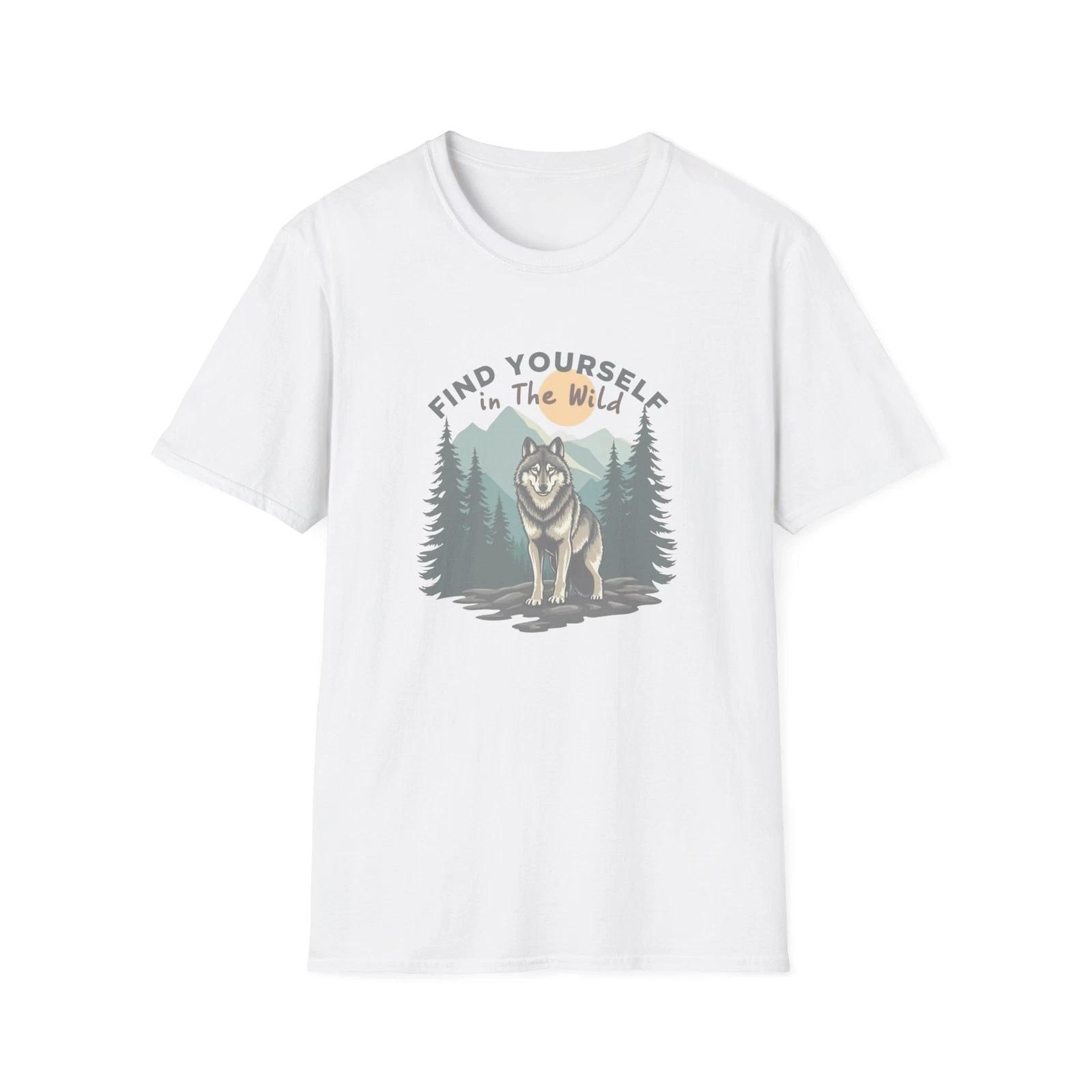 Find Yourself in the Wild | Lone Wolf Forest Adventure T-Shirt L