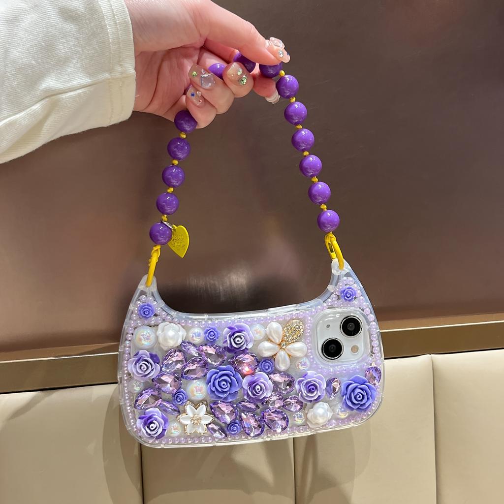 Handmade Hanging Chain Handbag Full Screen Sticker Drill Phone Case for iPhone 16 15 14 13 12 11 Pro Max