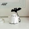 Children Room Desktop Decor Ghost Walking Dog Resin Figurine, Cute Holding Bat Balloon Statue, Spooky Halloween Souvenir Gift Decor, Mini Stable Base