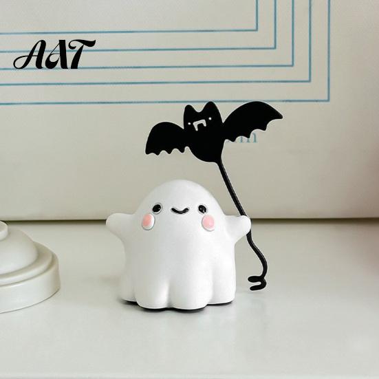 Children Room Desktop Decor Ghost Walking Dog Resin Figurine, Cute Holding Bat Balloon Statue, Spooky Halloween Souvenir Gift Decor, Mini Stable Base
