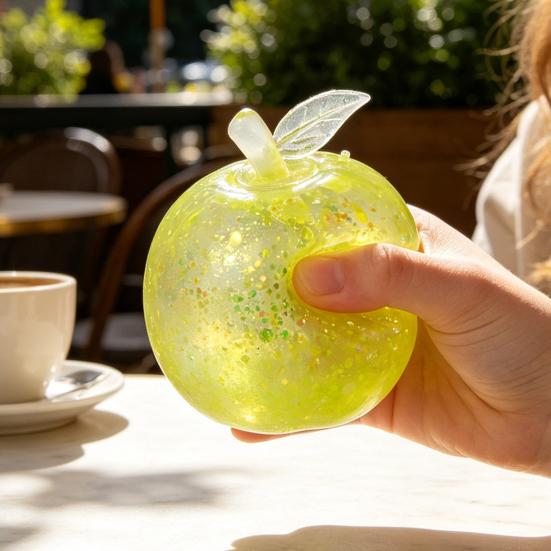 Relaxing Desk Toys for Office Maltose Glitter Apple Squeeze Stress Ball Soft TPR Slow Rising Fidget Rubber