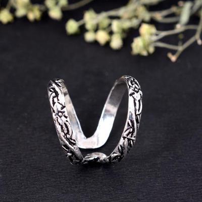 Silver Floral Arthritis Ring Splint | Adjustable Wide Band Flower Ring | Oxidized Boho Knuckle Stabilizer | Unique PIP/DIP Joint Jewelry