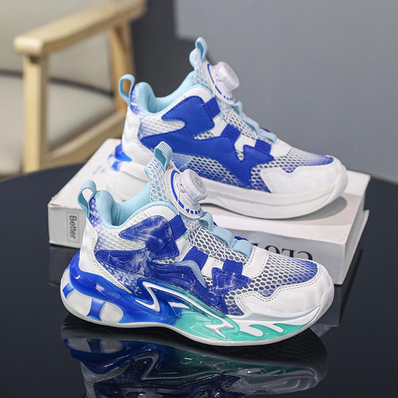 Youth Basketball Shoes Lightweight Shock-absorbing Single Mesh Shoes Breathable Summer New Double Mesh Rotating Buckle Boys Running Shoes