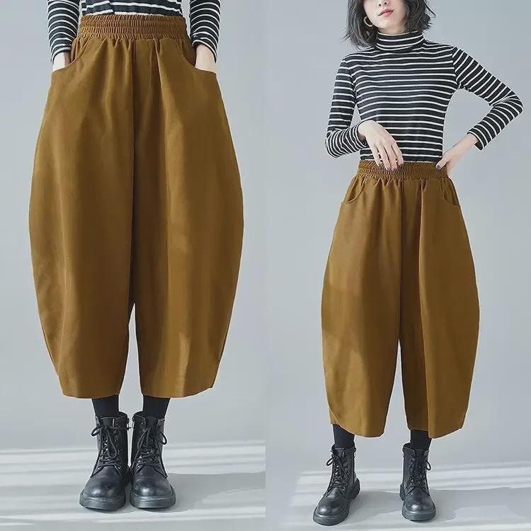 Dámské ležérní banánové kalhoty plus size - Jarní kolekce 2023, Volný devítibodový styl harémového typu se širokými nohavicemi