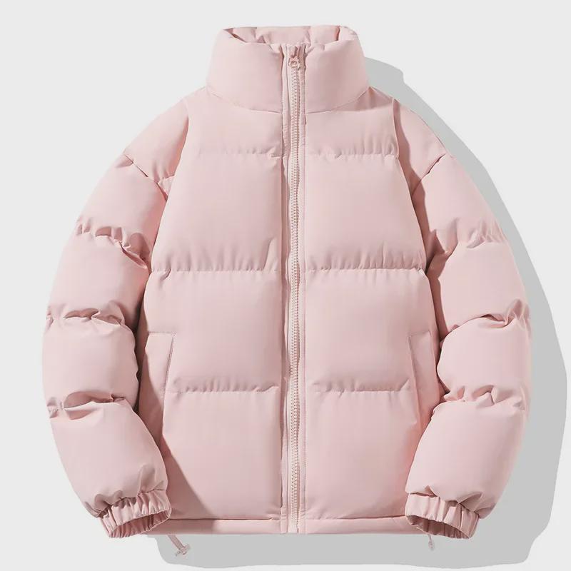 Men's Winter Cotton Jacket - Thick, Trendy Stand Collar with Fleece Lining in Solid Colors