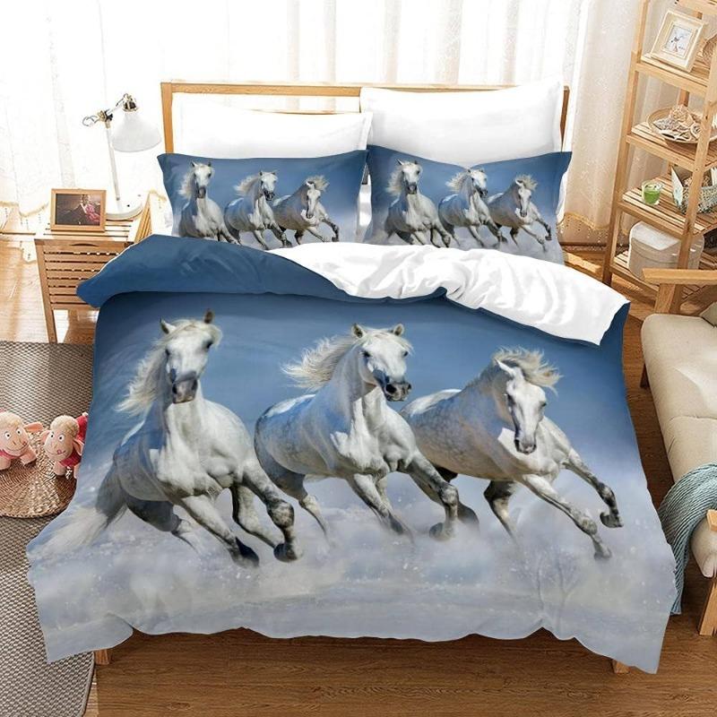 

New Animal Duvet Cover Set Horse 3D Printing Queen Single Size Soft Home Textile Teens Kids Luxury Bedding Set EU Single 135x200cm