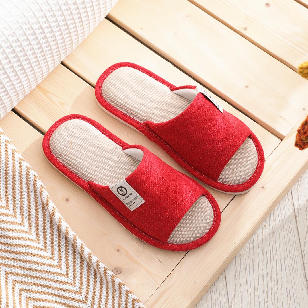 

Простые, толстые, бесшумные, четырехсезонные, льняные тапочки в японском стиле, впитывающие пот домашние тапочки для взрослых из хлопка и льна Women s 36-37 красный