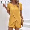 DICFY Women's Fashion Casual Summer Spring Short Sleeve O-Neck Pants Suits