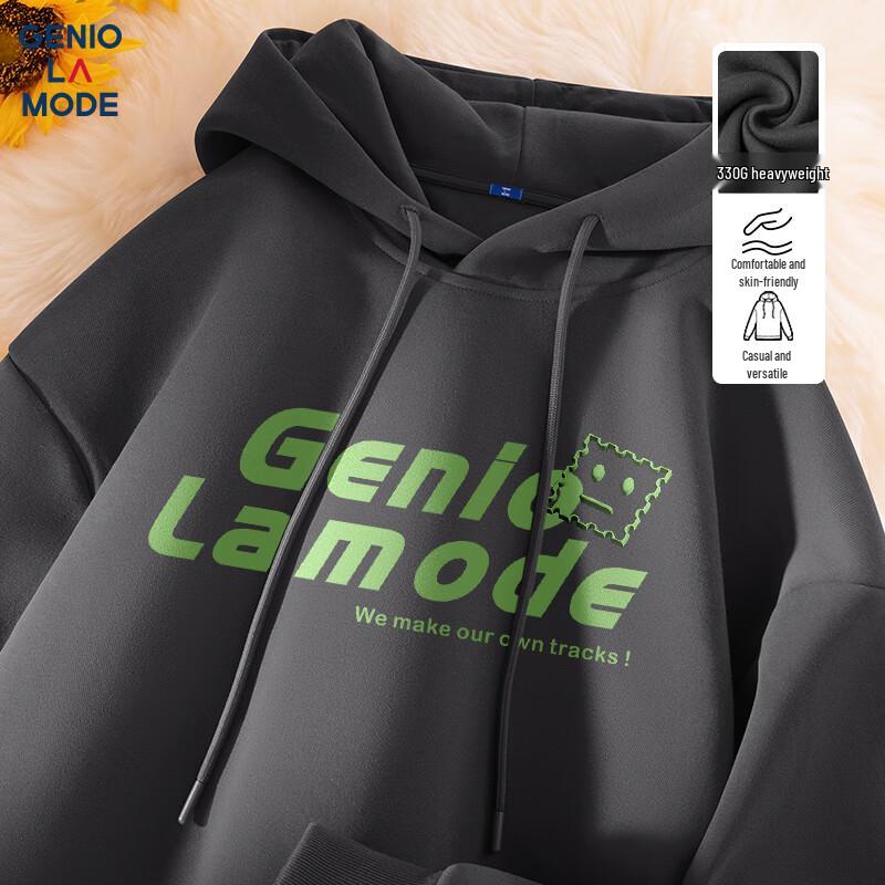 GENIOLAMODE Herren Locker Geschnittenes Kapuzensweatshirt mit Logo-Print