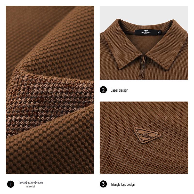 SEPTWOLVES Men's Antibacterial Textured Long Sleeve Polo Shirt