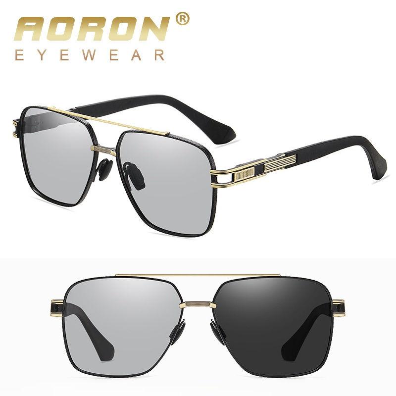 AORON Photochromic Polarized Sunglasses for Men Women Fashion Big Metal Frame UV400 Anti Glare Glasses Outdoor Sports Driving Fishing Eyewear