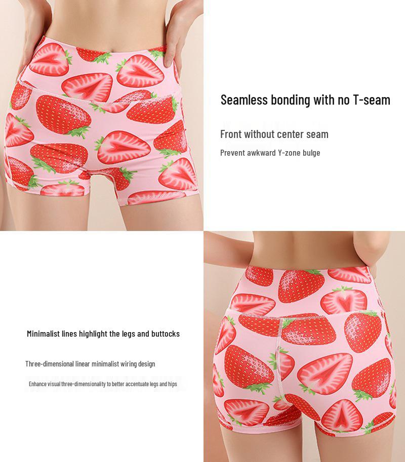 Strawberry Donut High-Waist Yoga Shorts - Women's Printed Fitness & Sportswear.