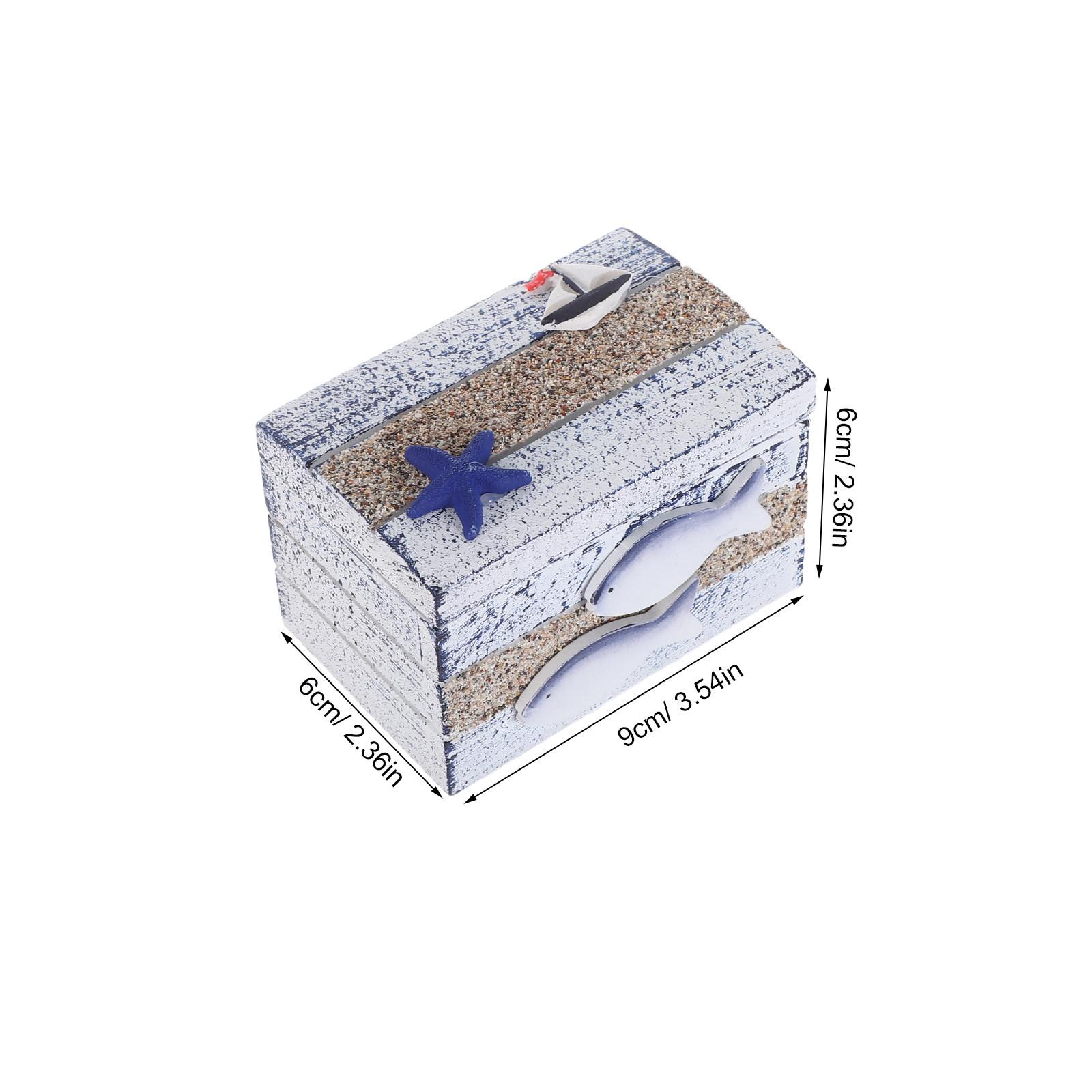 Wooden Jewelry Box Mediterranean Style with Fish Design Coastal Trinket Organizer for Nightstand Keys Accessories - Beach