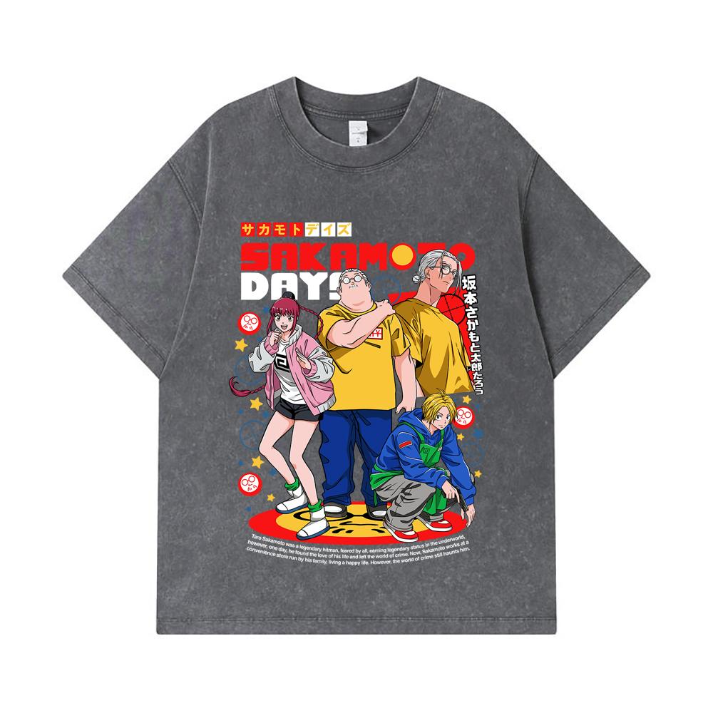 275 GSM Washed T-shirts 100% Cotton Sakamoto Days V2 Print Unisex Heavy Cotton T Shirt