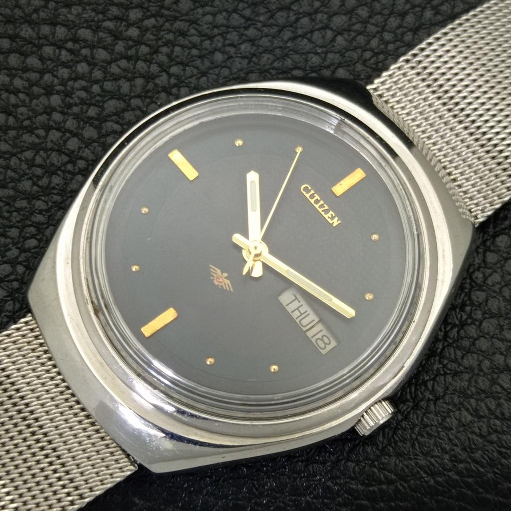 JAPAN VINTAGE CITIZEN AUTOMATIC 8200 MENS BLACK COLOR DIAL WATCH A702758-1 R210-a702758