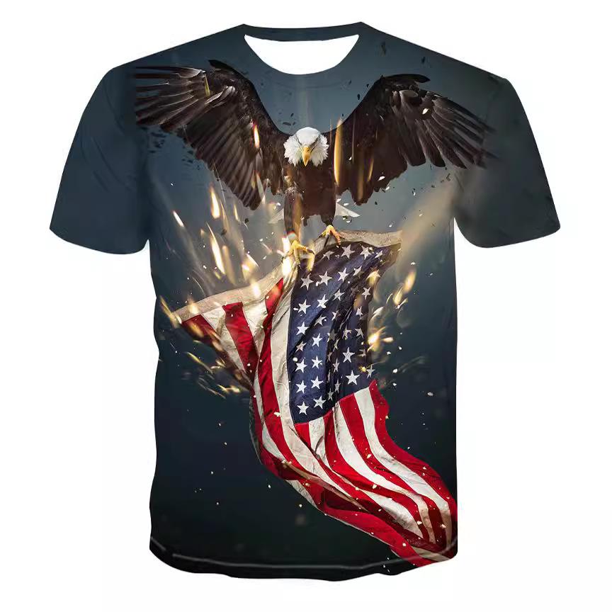 Lato Nowy Męski Modny T-shirt z Krótkim Rękawem z Nadrukiem Cyfrowym 3D Orła