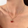 Cherry Red Necklace & Stud Earrings Set: Light Luxury, Niche Design, Clavicle Chain, 3-Piece Women's Jewelry