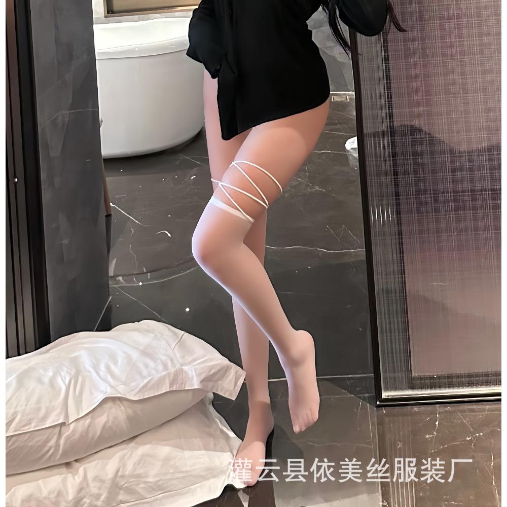 Sexy Sexy Straps Sexy Lines Striped Pure Desire Knee High Socks Black and Red Suspenders Contrasting Color Knee JK Stockings