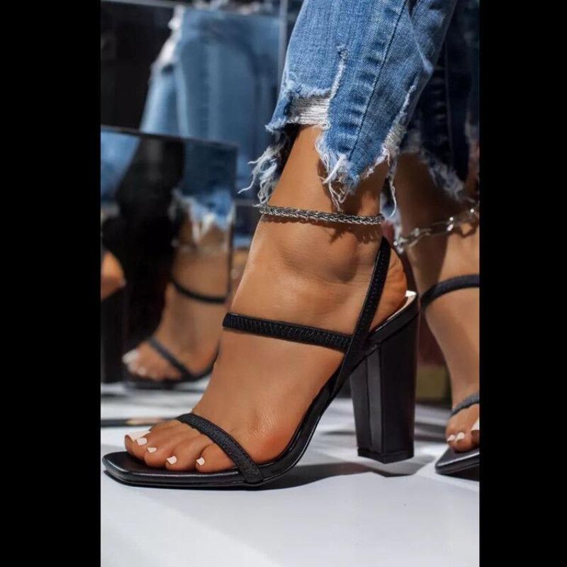 Large size summer new high-heeled sandals women's thick heel square head height-increasing women's shoes large size