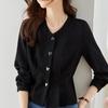 Black Shirt Women's Long-sleeved Autumn New Chic and Beautiful Shirt High-end Waist Short Top
