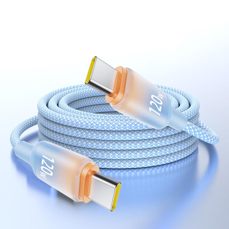 120W Dual Type-C Fast Charging Cable for Apple, Huawei, Vivo, OPPO, Honor Car Chargers