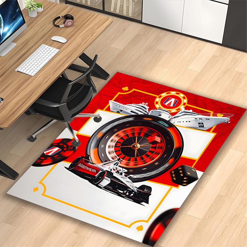 1pc Red Wheel Emblem Art Printed Chair Rug for Home Office Use, Living Room Kitchen Game Room Area Carpet