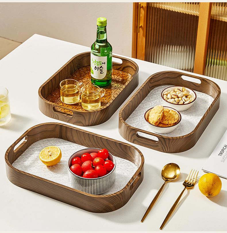 Rectangular Dried Fruit Plate Retro Transparent Storage Tray Home Living Room Coffee Table Tea Cup Storage Plate Home Decor