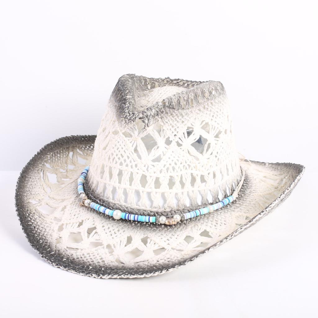 Popular European and American fashion hollow woven hat straw hat men's and women's classic outdoor western denim straw hat