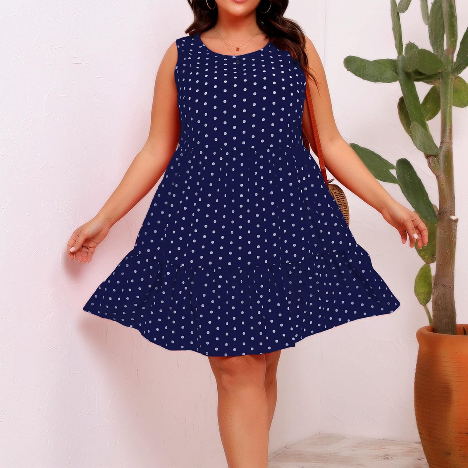 

Round Neck Sleeveless Polka Dot Loose Swing Ruffled Dress XXXL