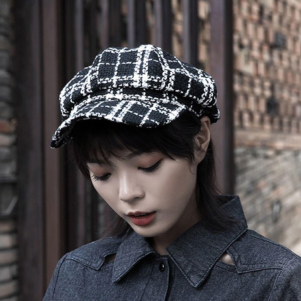 For Girls Autumn Korean Style For Female Octagonal Cap Women Visors Cap Plaid Beret Painter Hat