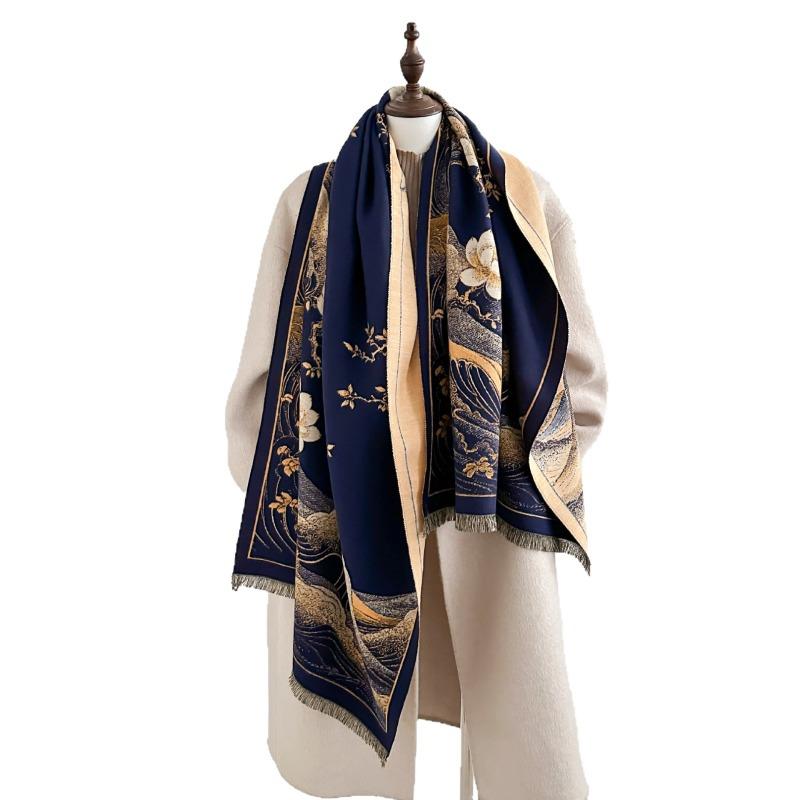 New Imitation Cashmere Scarf Retro Medium Jacquard Scarf Women's Antique National Tide Warm Shawl Autumn Outside