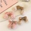 Cute pink bow hairpin side bangs clip duck bill clip sweet knitted hairball autumn and winter hair accessories