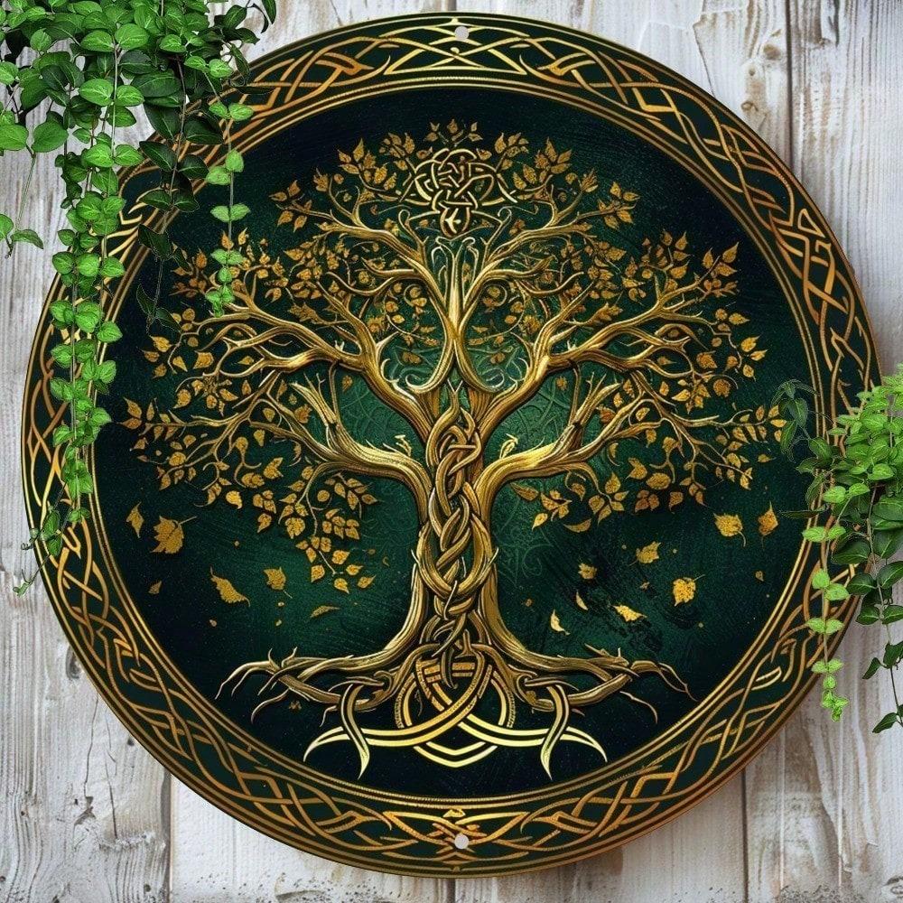Vintage Tree of Life Round Metal Wall Art 2D Aluminum Sign for Living Room Home Decor