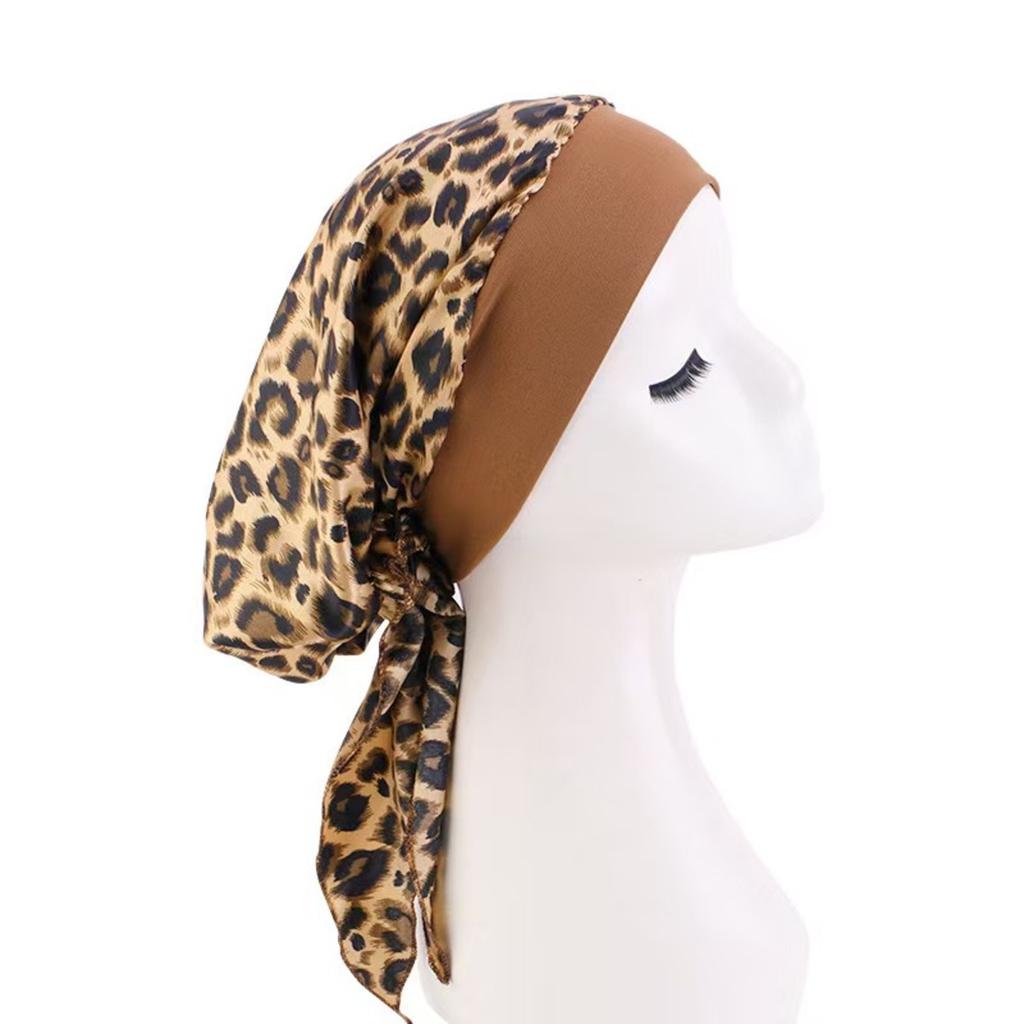 Elastic Printed Headscarf Pre-Tied Muslim Female Turban Chemotherapy Cap Hair Loss Cover Stretchy Head Wrap Bandana for Women