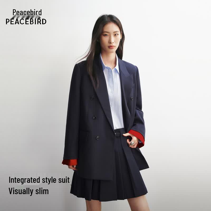 Peacebird Women s Classic Peak Lapel Double-breasted Blazer XS