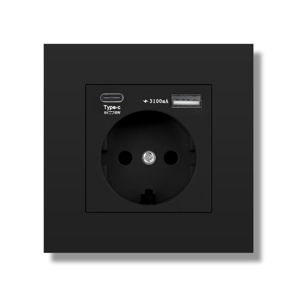 EU Standard Double USB Wall Power Socket,Electrical Socket Wall Plug with Type-c Usb Fast Charing Port 16A PC Panel Outlet 220V
