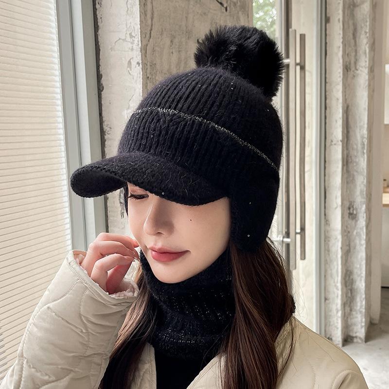 Protezione Orecchie Lavorata a Maglia Cappello di Lana da Ciclismo Invernale per Bambini Cappello Pullover con Pompon di Lana Caldo e Spesso Peluche Antivento