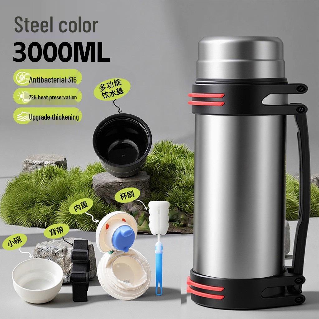 Large 5L Stainless Steel Insulated Thermos for Men - Portable Outdoor Travel Water Bottle