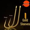 4S Real Gold Long Handle Crucian Carp Fishing Hooks - Barbed & Barbless Options Available