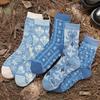 5 Pairs of Exquisite Retro Forest Style Embossed Flower Women's Mid Tube Socks With Personalized College Style Casual Socks