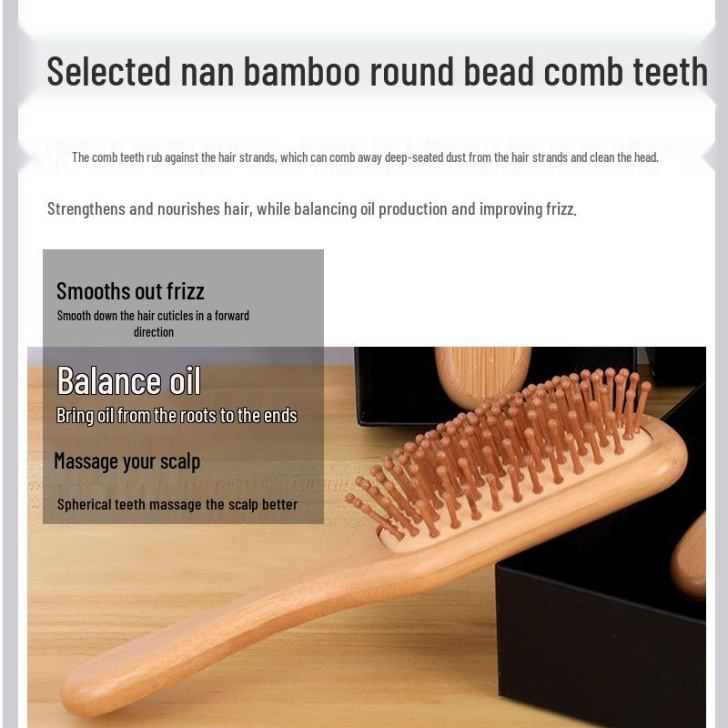 Natural Bamboo Scalp Massage Air Cushion Comb Set