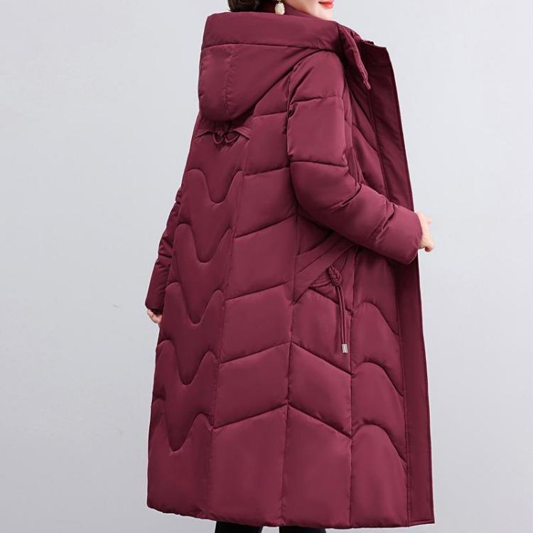Elegant Middle Age Woman Winter Parkas Long Coat Hooded Overcoat Casual Thick Warm Lady Jackets