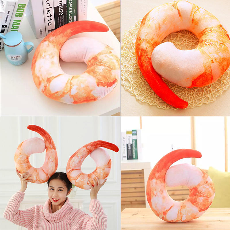 Peeled Prawns Stuffed Animals Plush Toys U Neck Pillow Shrimp Cushion Pillow