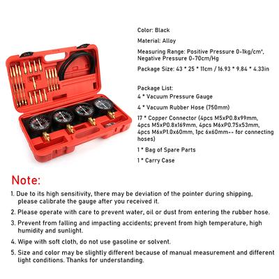 4-Cylinder Vacuum Carburetor Synchronization Balancer Gauge Universal Carb Synchronizer Balancing