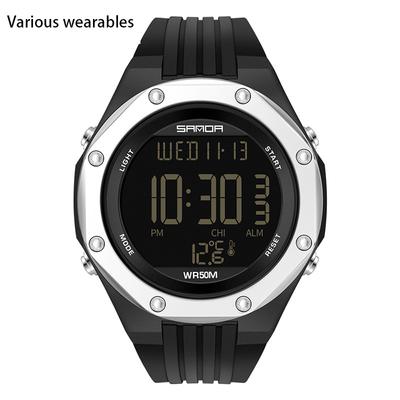 Fashion Single Display Cold Light Digital Watch Simple Multi-functional Temperature Measurement Waterproof Electronic Watch Outdoor Sports