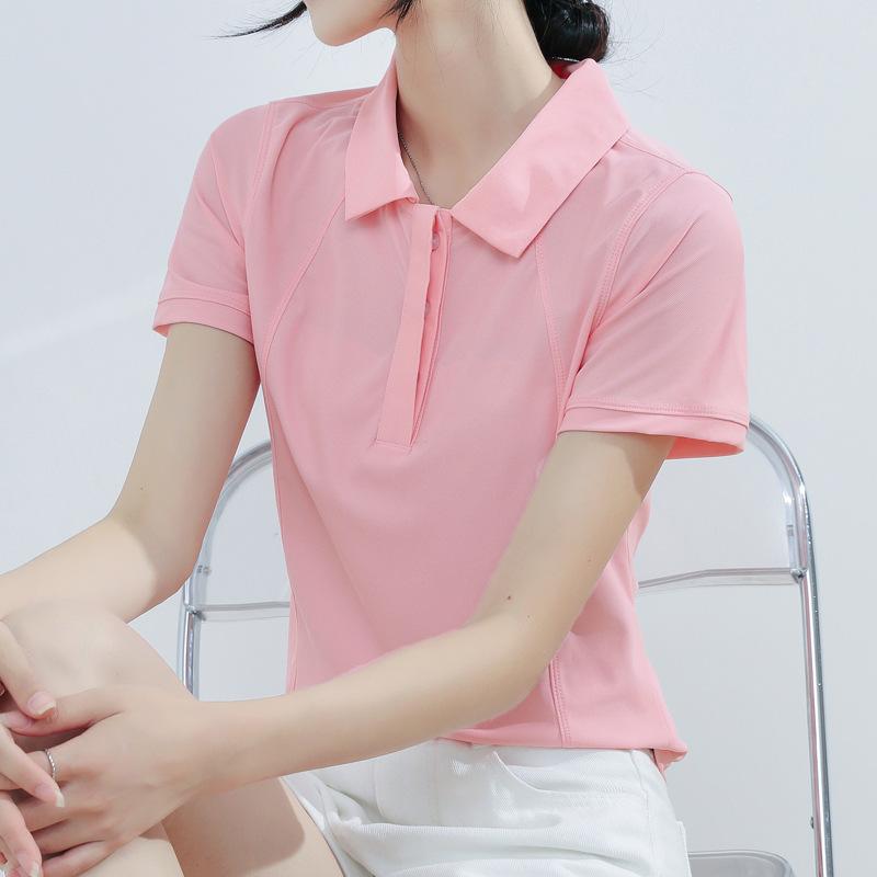 

Новая летняя повседневная женская футболка с короткими рукавами, замедляющая старение, простая фактура, спортивная тонкая женская футболка-поло S розовый