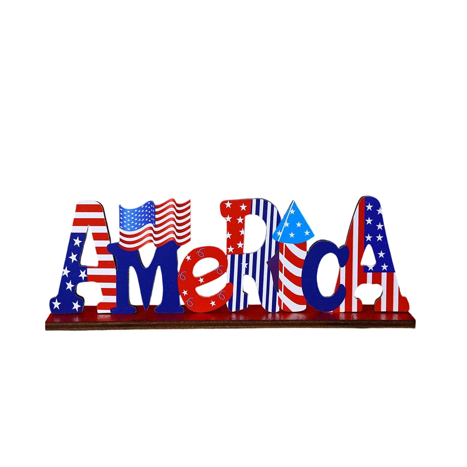 Independence Day Wooden Desktop Decoration Dwarfs Day United States Day Star Flag Creative Decoration