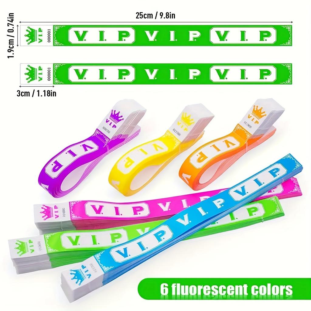 100pcs Neon Glow VIP Wristbands  for Events VIP Synthetic Paper Wristbands VIP Bracelet for Clubs Parks Concerts and Festivals