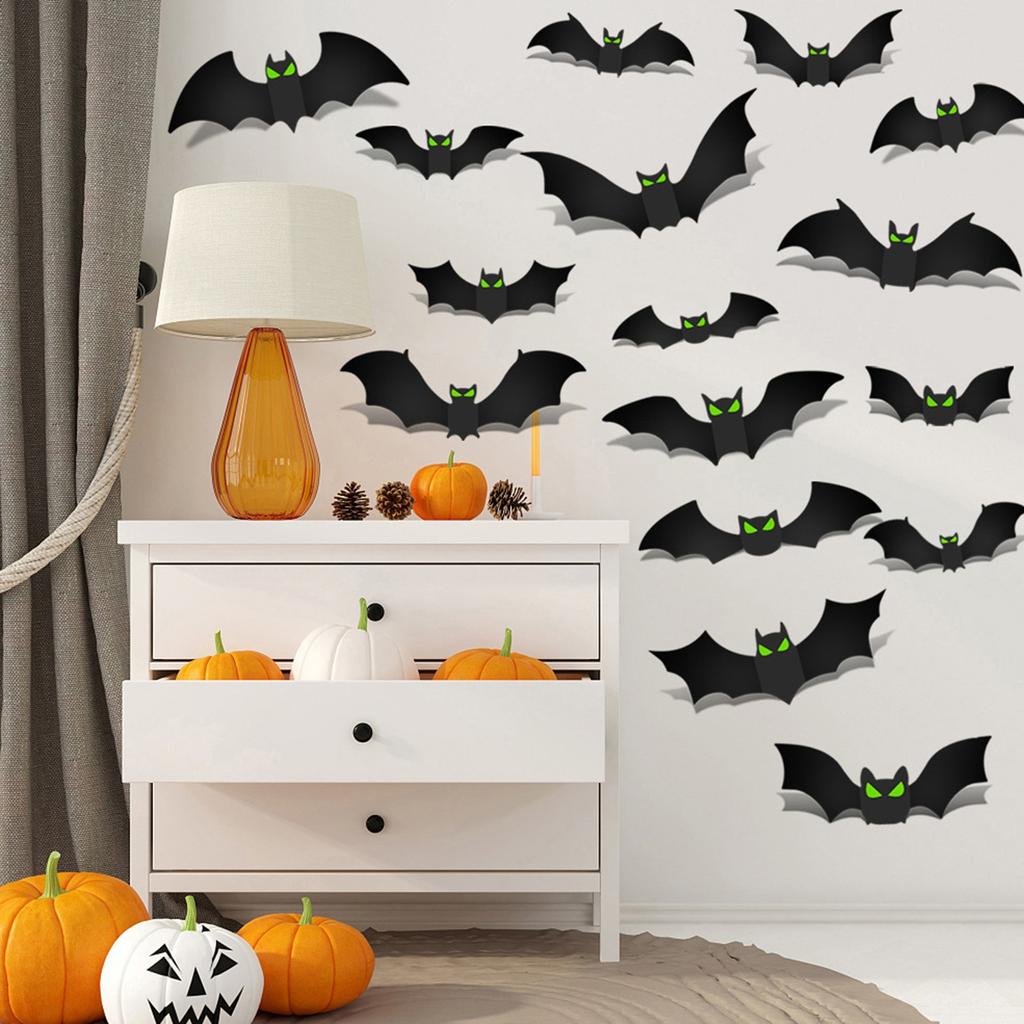 3D Bats Halloween Decorations Luminous Stickers Horror Atmosphere Scene Layout Wall Stickers
